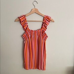 LOFT Striped Ruffle Strap Top
